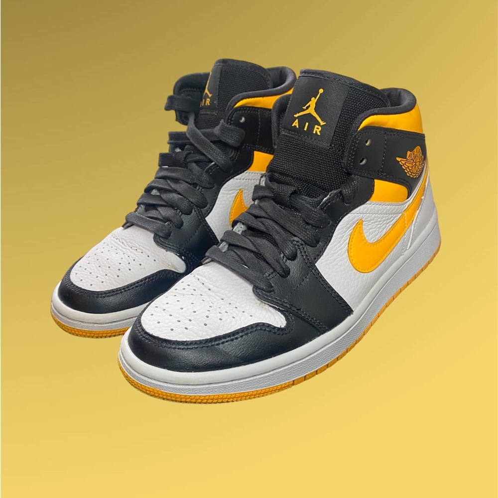 Air Jordan 1 Mid White Laser Orange Sneakers.